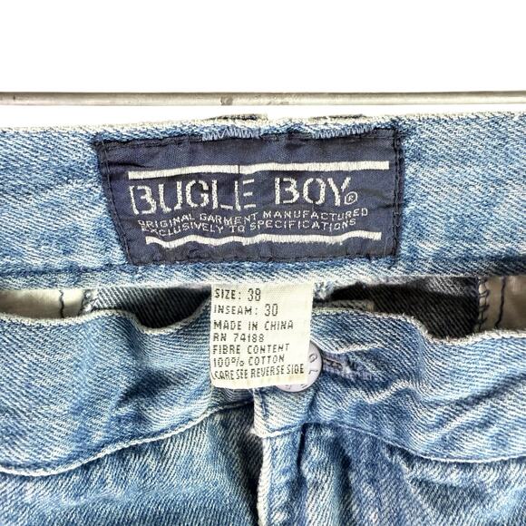 Bugle Boy VTG Men's 38x30 Medium Blue Wash Pleated Front Tapered Leg Jeans - Picture 3 of 12
